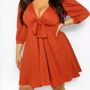 Orange tie front skater dress
